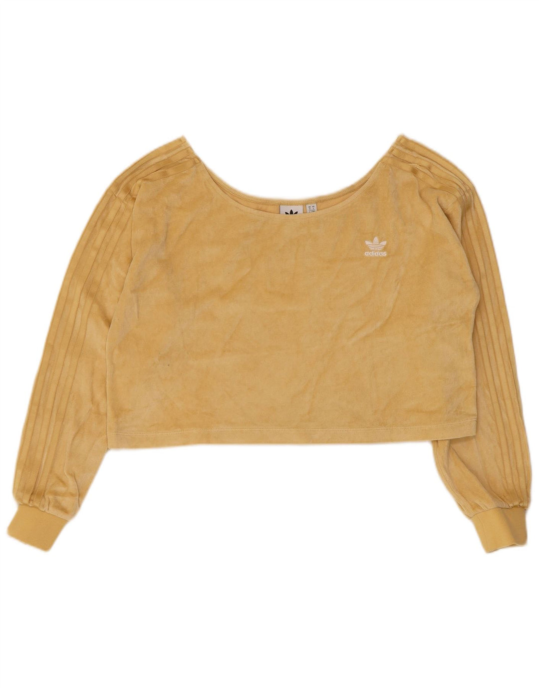 Adidas Donna Top Corto in Velluto Oversize Manica Lunga UK 10 Piccolo Giallo