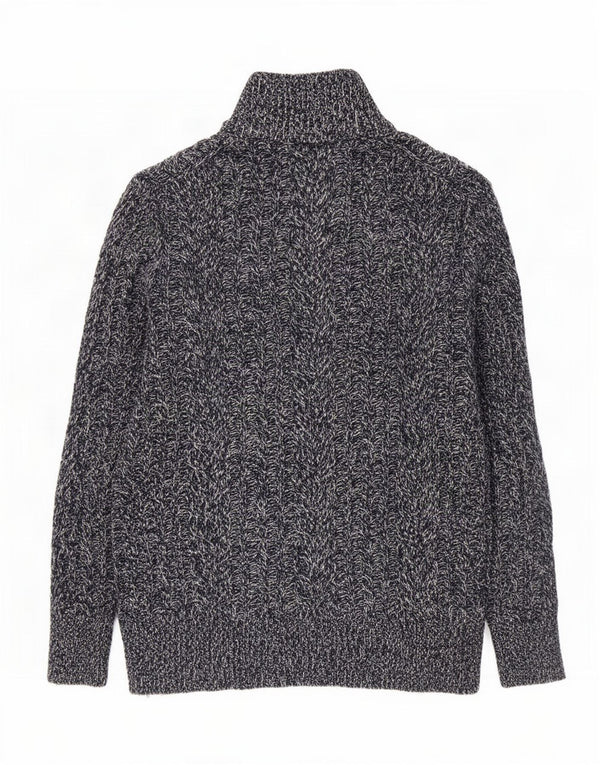 Superdry Mens Zip Neck Jumper Sweater Large Navy Blue Flecked Acrylic