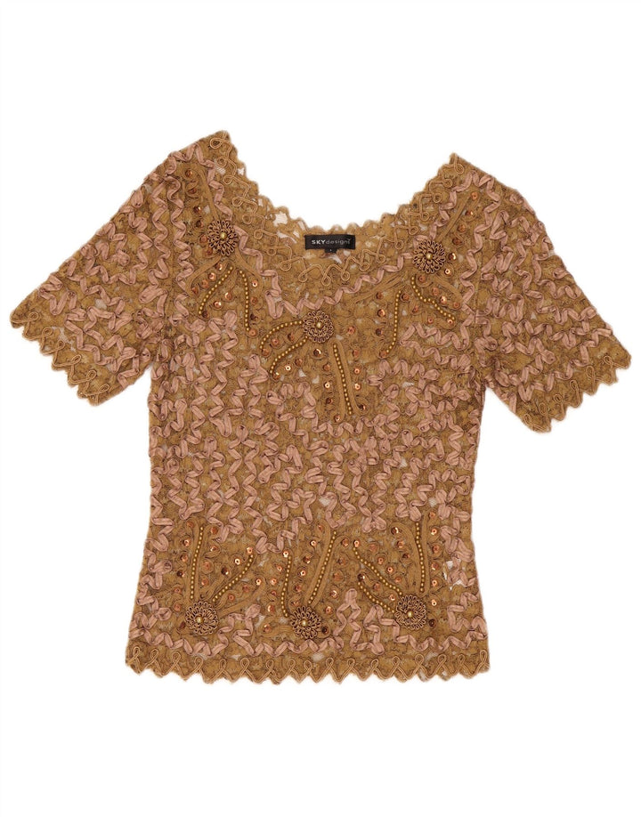 Camicetta in pizzo da donna Sky Design Top US 1 XS Poliestere floreale beige