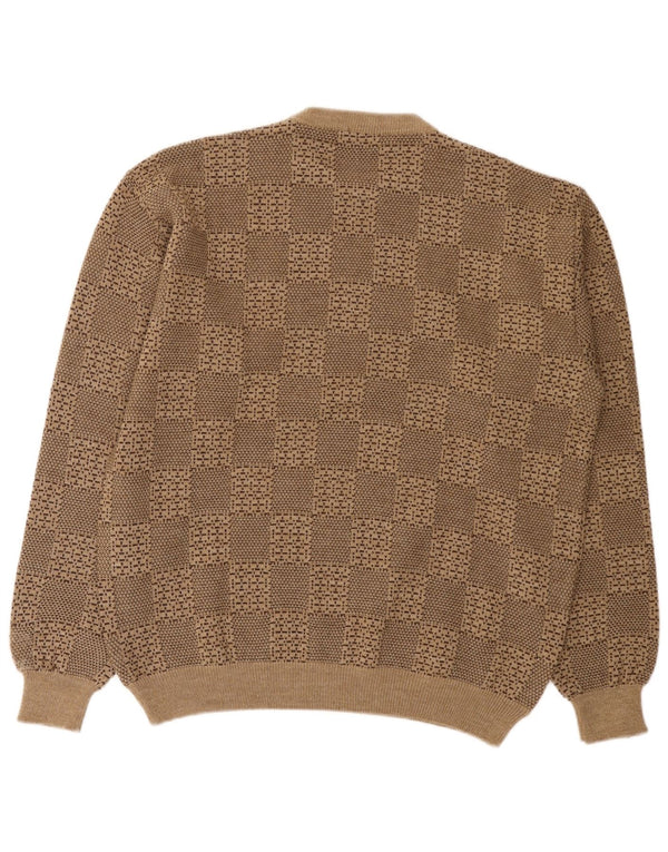 Maglione girocollo da uomo vintage in lana geometrica beige grande