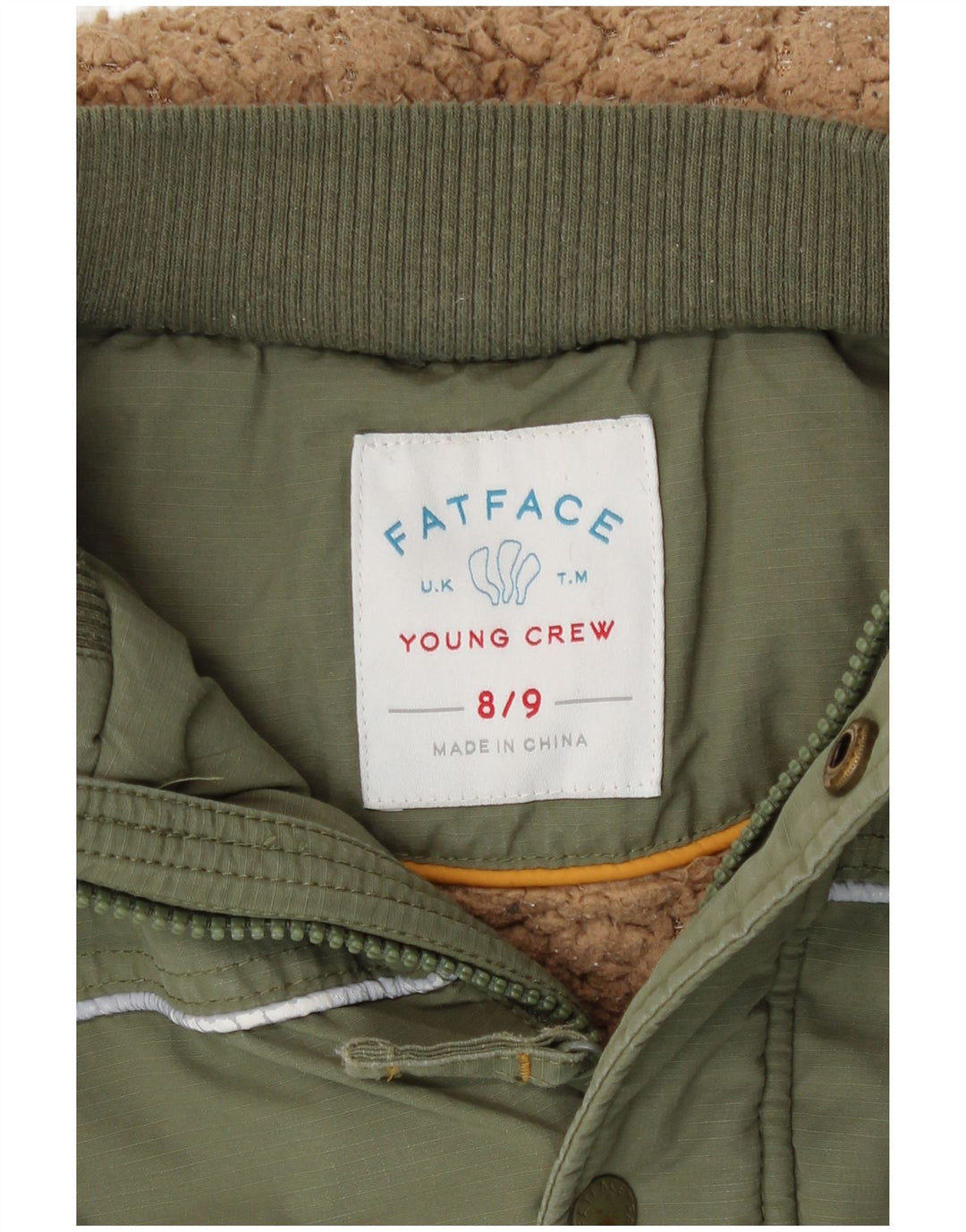 Giacca parka con cappuccio da ragazzo Fat Face 8-9 anni in cotone kaki