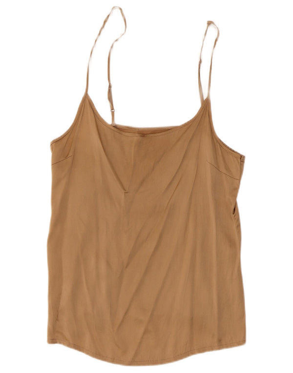 Canottiera vintage da donna UK 8 piccola in seta marrone