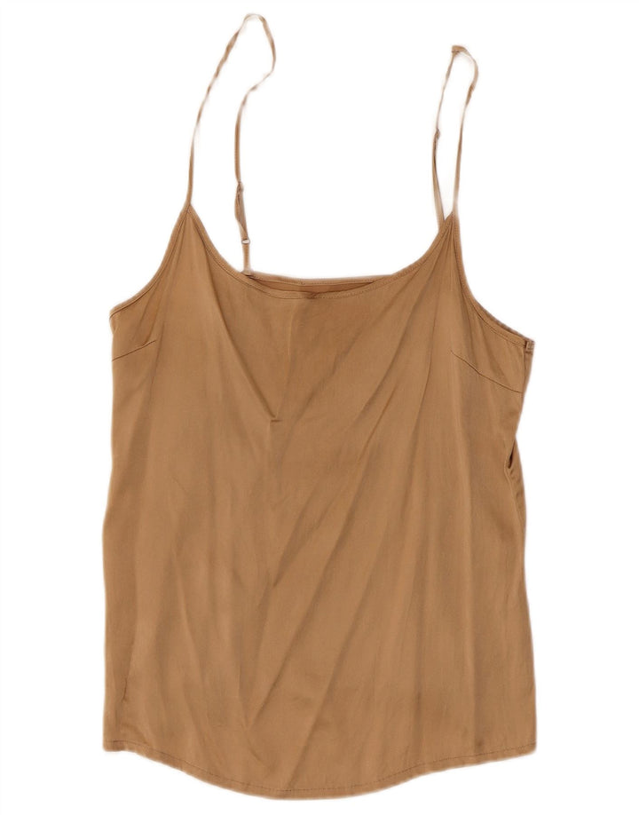 Canottiera vintage da donna UK 8 piccola in seta marrone