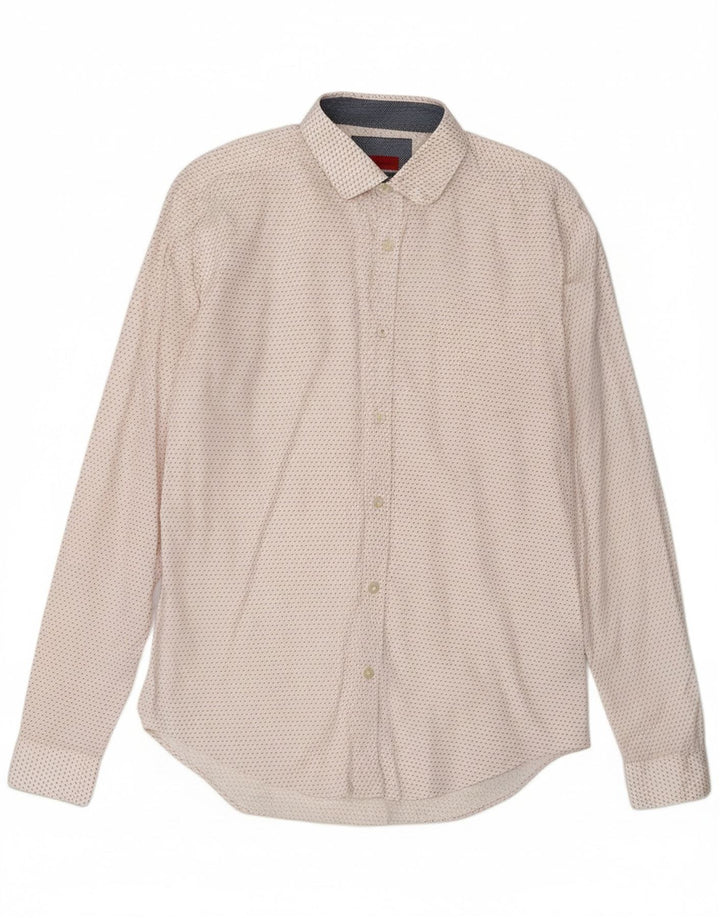 ZARA Mens Slim Fit Shirt Medium White Spotted Cotton