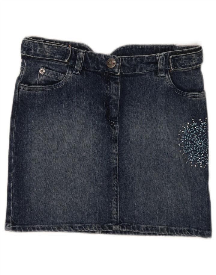 CHRISTIAN DIOR Mini Gonna di Jeans per Bambina 9-10 Anni W25 Blu Floreale in Cotone