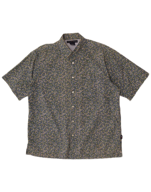 Camicia a maniche corte da uomo Tommy Hilfiger in cotone floreale verde medio