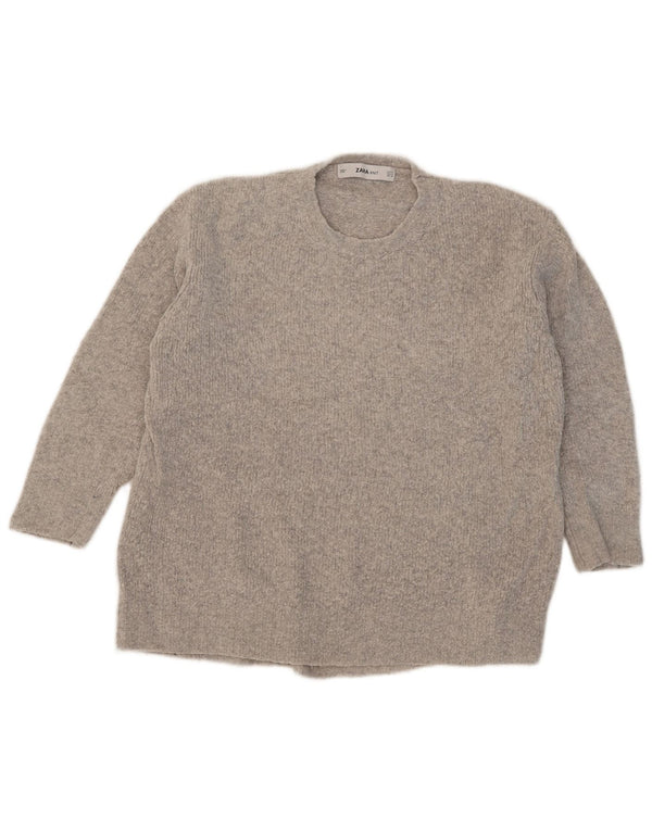 Maglione girocollo oversize da donna Zara con maniche a 3/4 UK 10 piccolo grigio