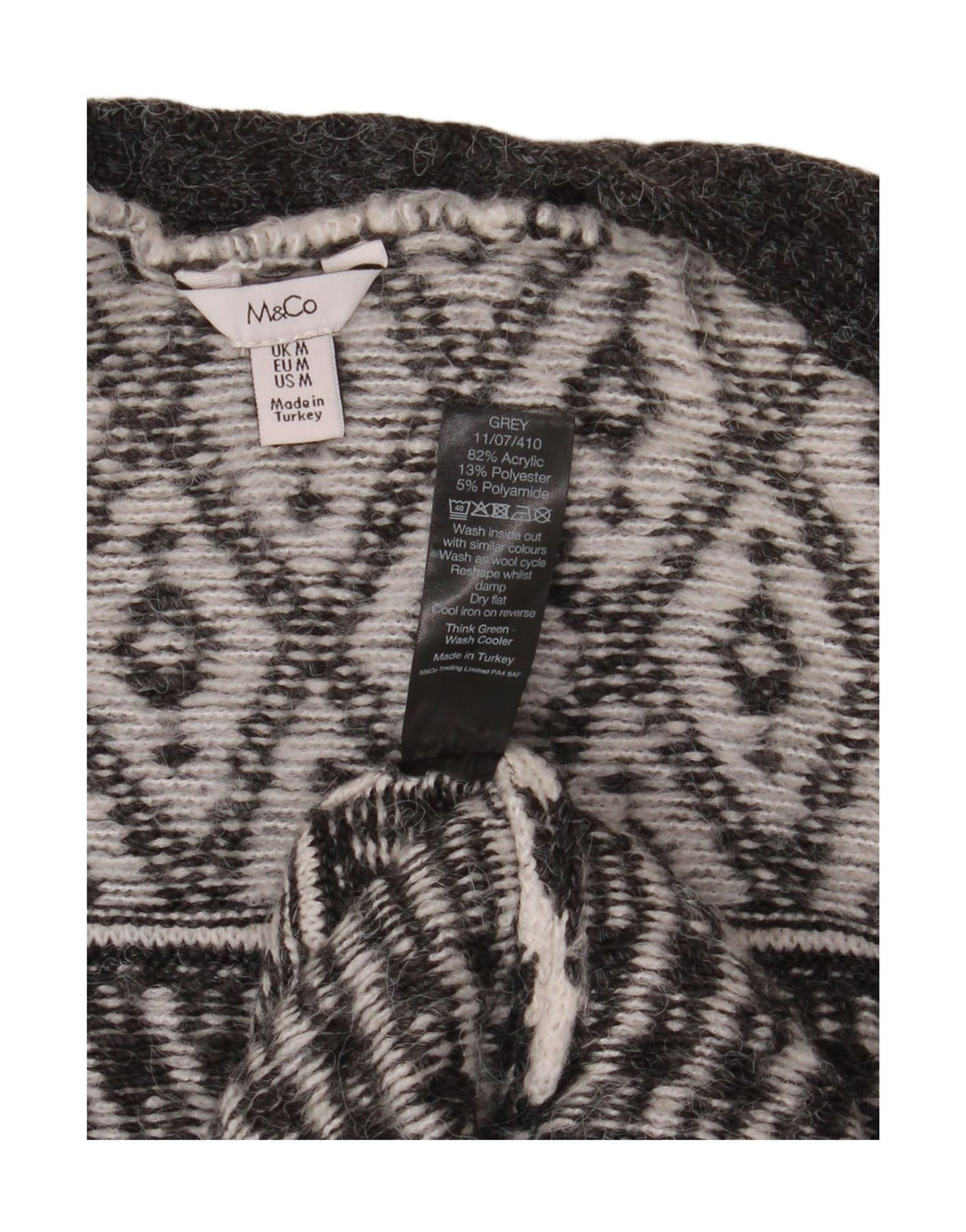 Maglione cardigan aperto da donna M&CO UK 14 Acrilico grigio medio a rombi/diamante