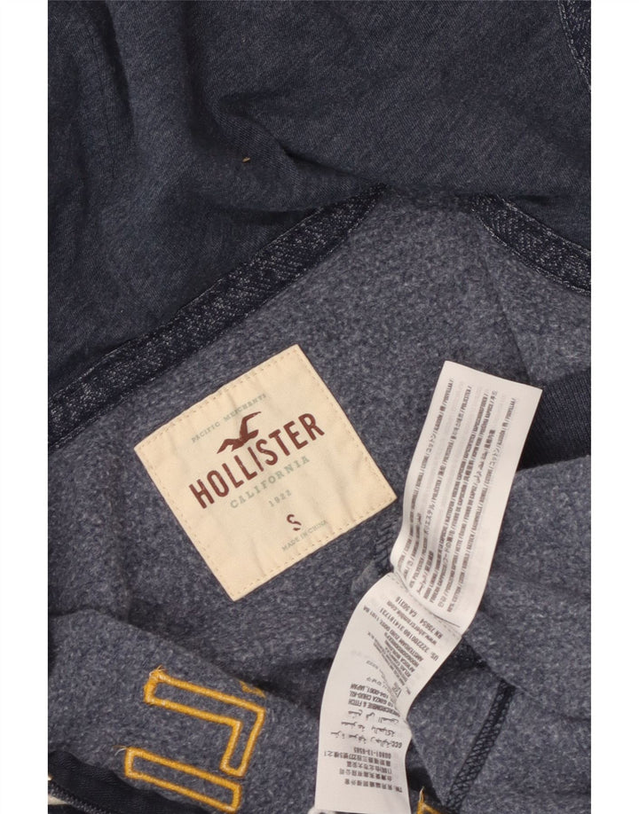 Maglione con cappuccio e zip grafica da uomo HOLLISTER piccolo in cotone screziato blu navy