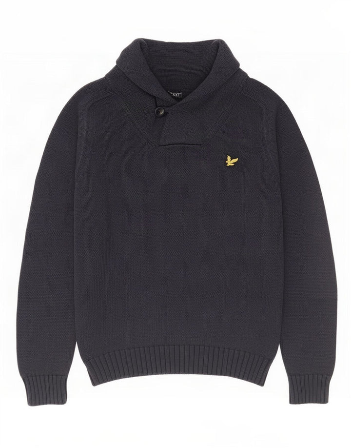 Lyle & Scott Maglione da uomo con collo a scialle in cotone medio blu navy