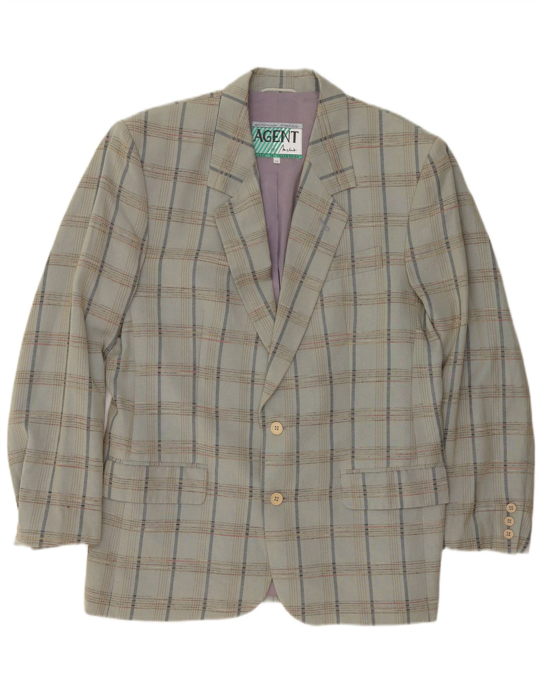 Giacca blazer da uomo a 2 bottoni VINTAGE IT 52 XL viscosa a quadri grigia