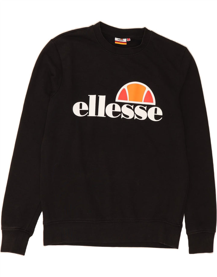 ELLESSE Mens Graphic Sweatshirt Jumper Small Black Cotton Vintage Ellesse and Second-Hand Ellesse from Messina Hembry 