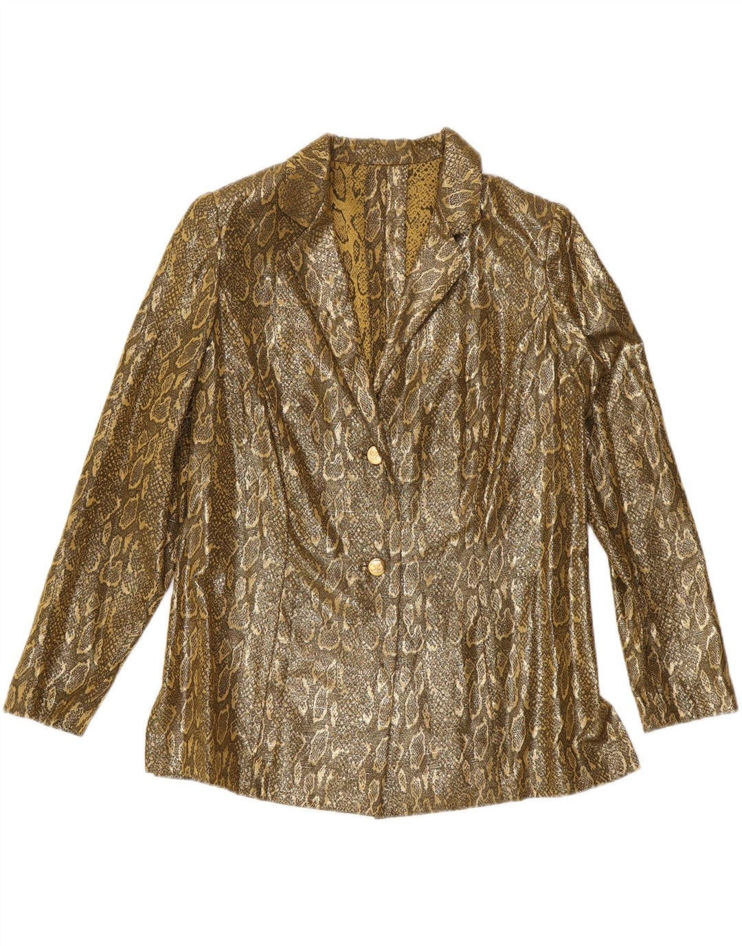Giacca blazer da donna a 2 bottoni VINTAGE UK 14 stampa animalier oro medio