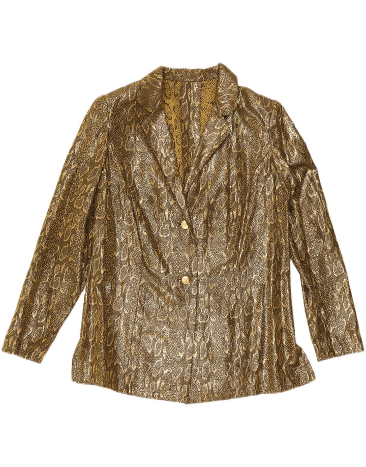 Giacca blazer da donna a 2 bottoni VINTAGE UK 14 stampa animalier oro medio