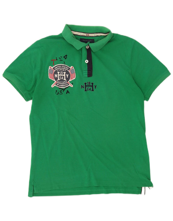 Polo da uomo slim fit grafica Tommy Hilfiger XL in cotone verde
