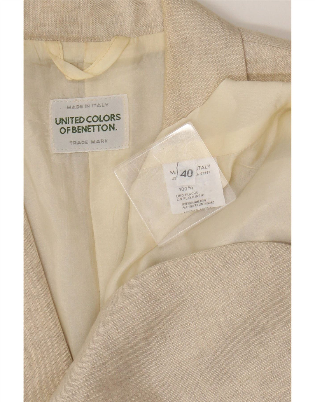 Giacca Blazer a 2 Bottoni da Donna Benetton IT 40 Small Beige Lino