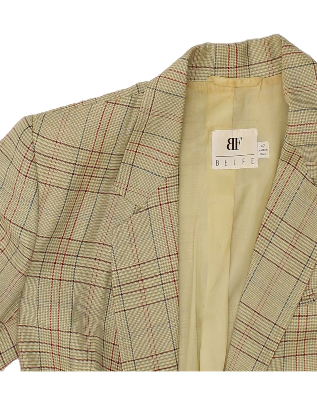 BELFE Womens 2 Button Blazer Jacket IT 42 Medium Beige Check Vintage Belfe and Second-Hand Belfe from Messina Hembry 