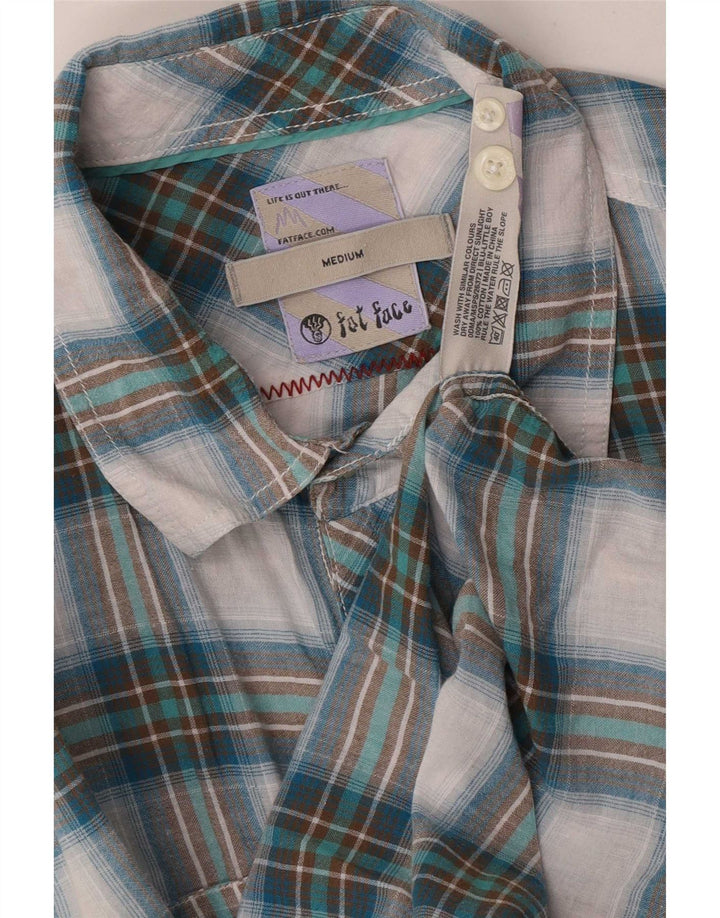 Fat Face Camicia a maniche corte da uomo in cotone a quadri blu medio