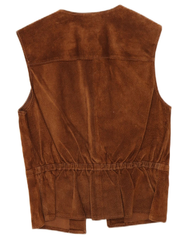 Gilet in pelle scamosciata da donna Petite Mademoiselle UK 10 piccolo marrone
