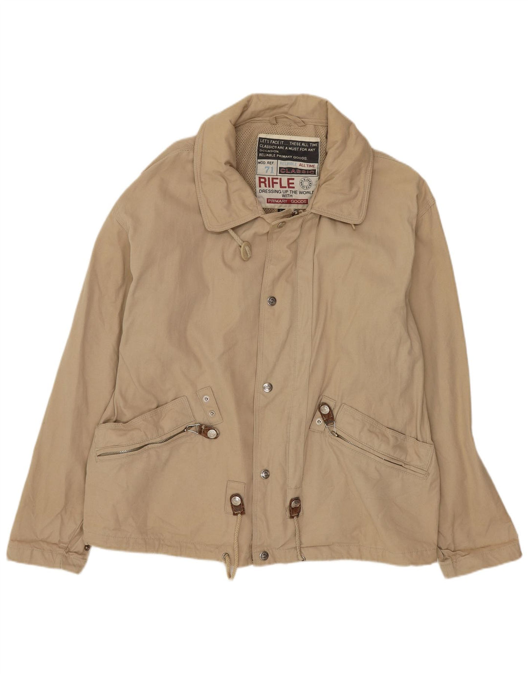 RIFLE Giacca bomber da uomo vestibilità ampia UK 36 piccolo cotone beige