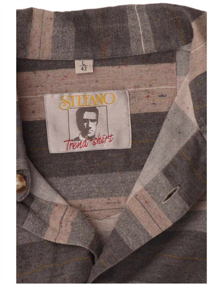Camicia da uomo in flanella Stefano taglia 42 grande a righe grigie