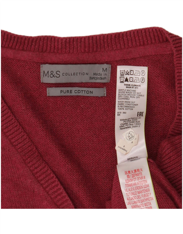 Maglione da uomo con scollo a V Marks & Spencer in cotone bordeaux medio