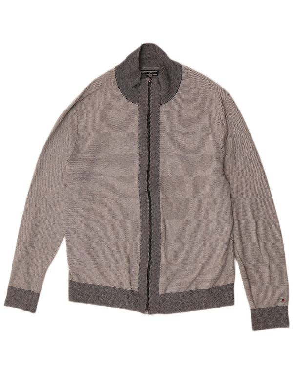 Maglione cardigan da uomo Tommy Hilfiger 2XL cotone color block grigio
