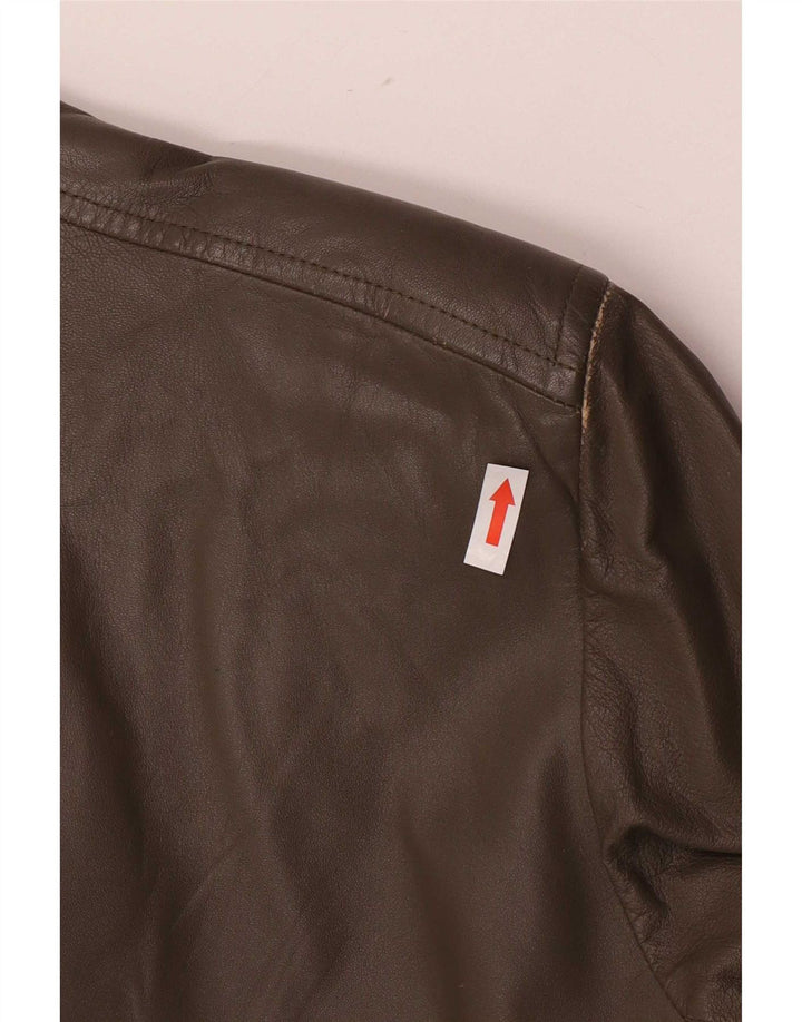 Giacca in pelle vintage da donna IT 48 XL Cachi