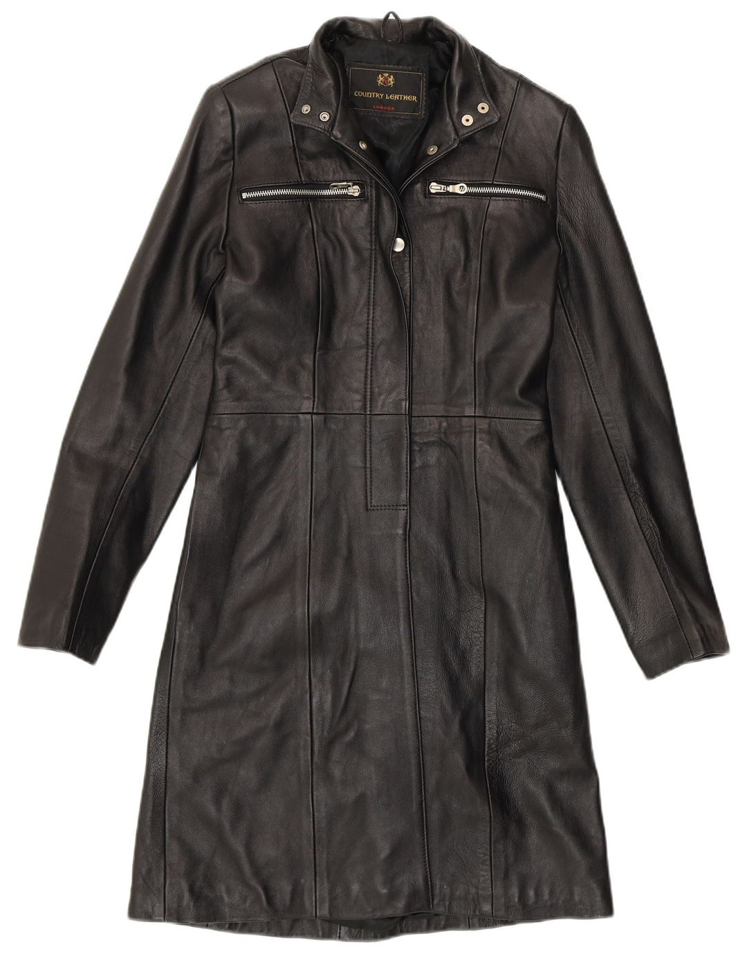 Cappotto in pelle da donna VINTAGE UK 8 piccolo in pelle nera