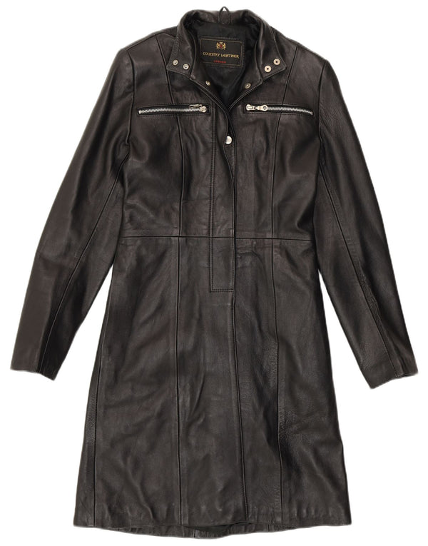 Cappotto in pelle da donna VINTAGE UK 8 piccolo in pelle nera