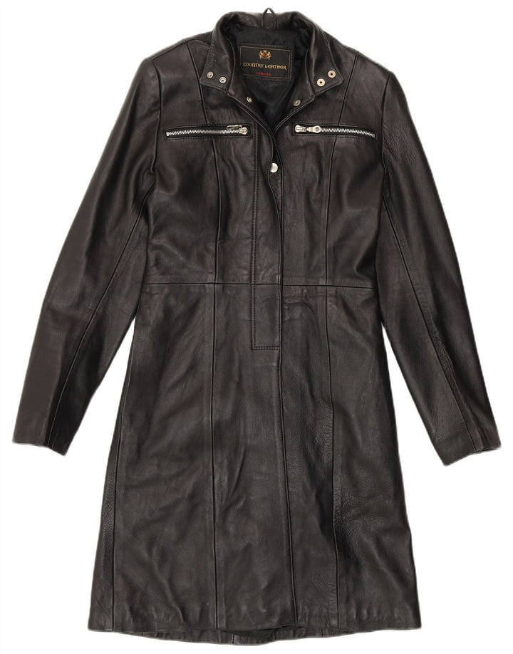 Cappotto in pelle da donna VINTAGE UK 8 piccolo in pelle nera