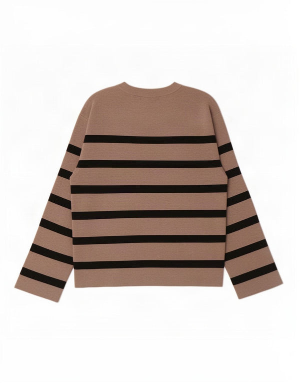 Maglione maglione con scollo a barca da donna Marks & Spencer UK 10 piccolo marrone a righe