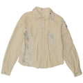 Camicetta camicia vintage da donna UK 12 medio bianco sporco floreale