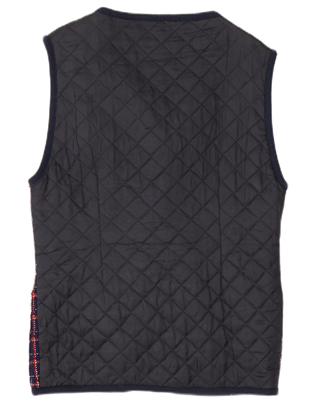 Gilet lungo da donna vintage UK 14 grande check blu navy