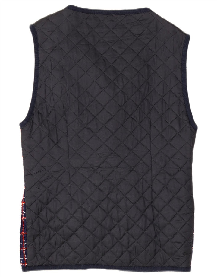 Gilet lungo da donna vintage UK 14 grande check blu navy