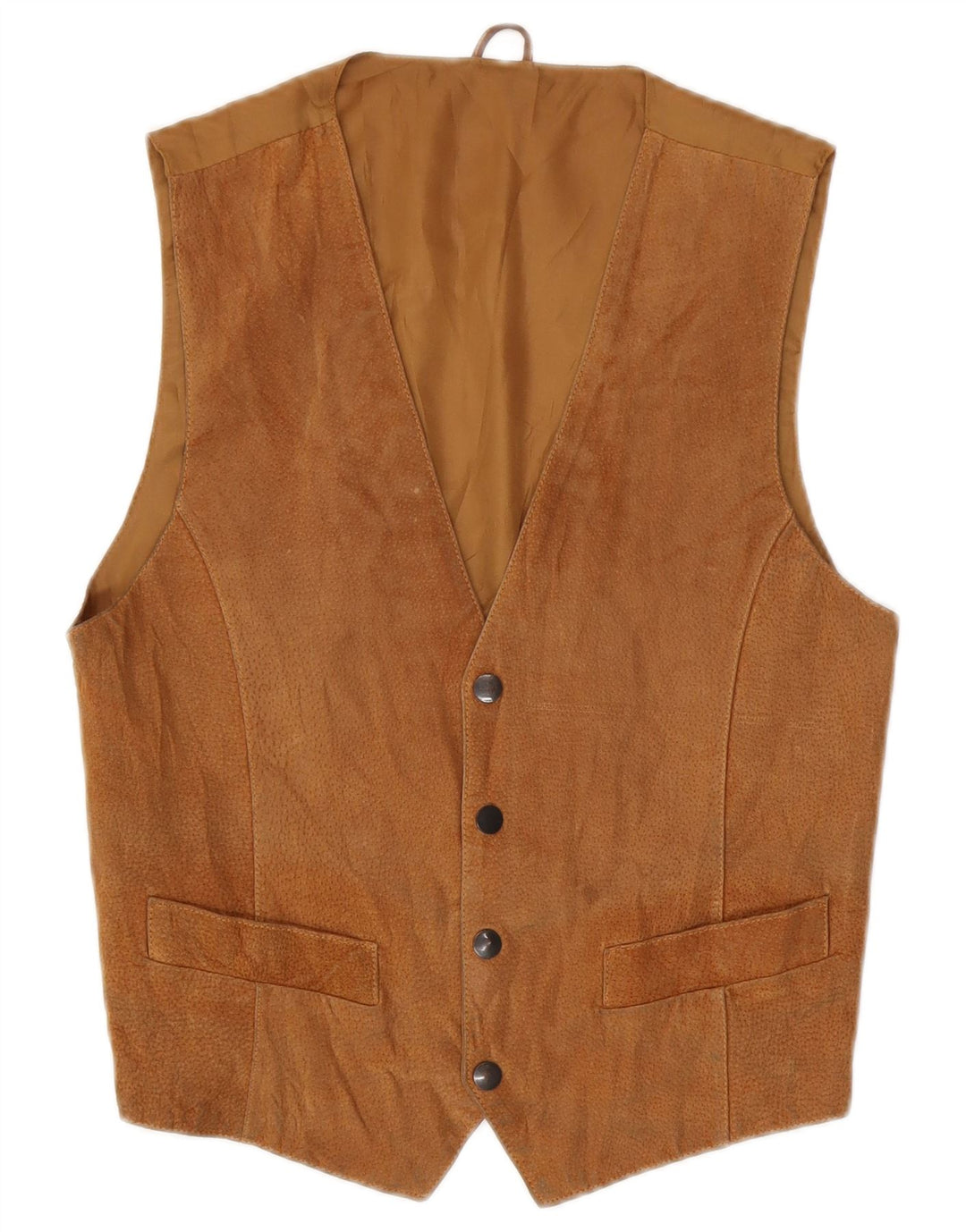 Gilet da donna vintage UK 12 in pelle marrone medio