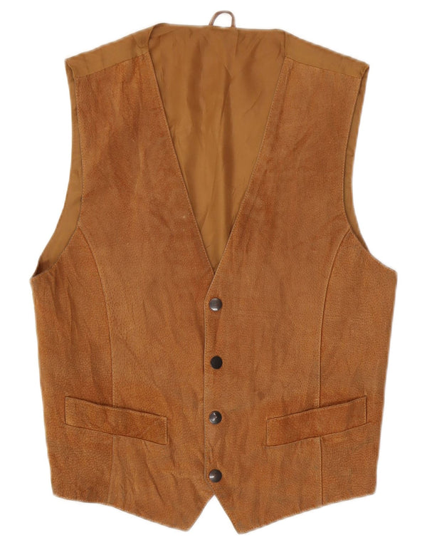 Gilet da donna vintage UK 12 in pelle marrone medio