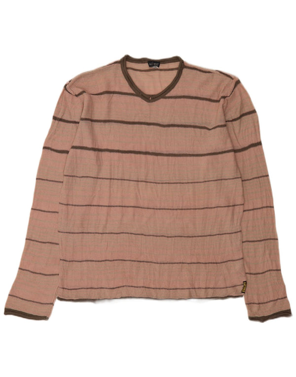 Maglione maglione con scollo a V da uomo Armani Jeans 2XL a righe rosa