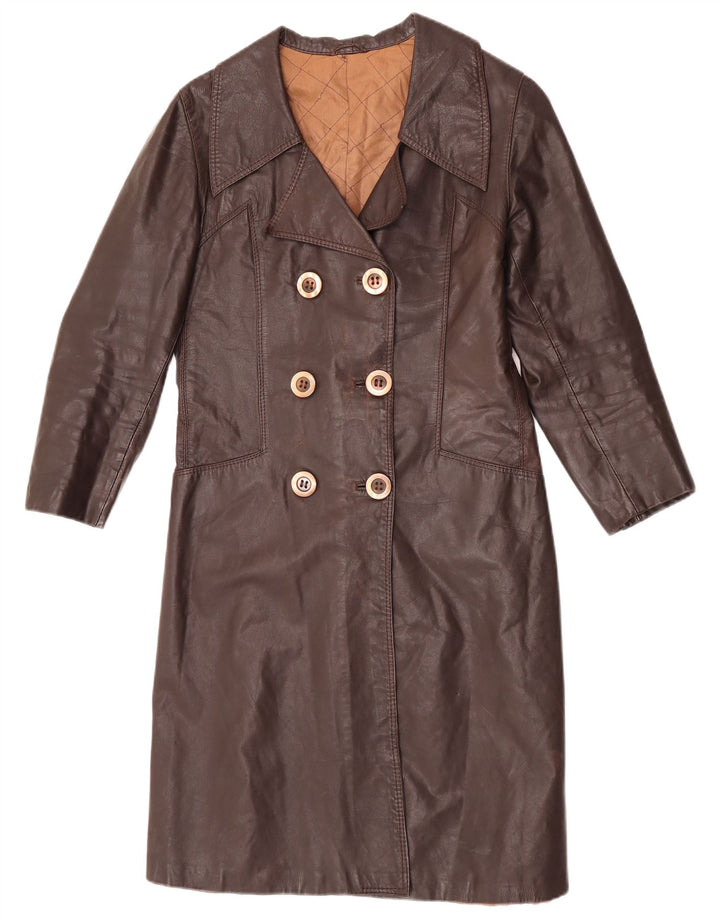 Cappotto in pelle vintage da donna UK 12 Marrone medio