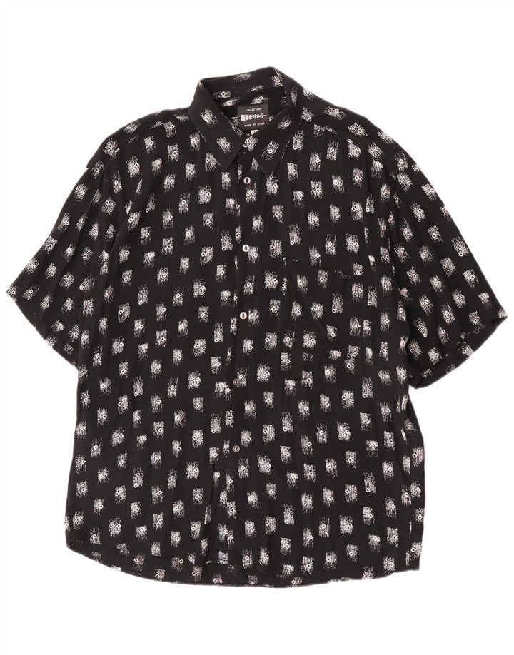 Tipo' S Camicia a maniche corte da uomo con motivo astratto Large in viscosa nera
