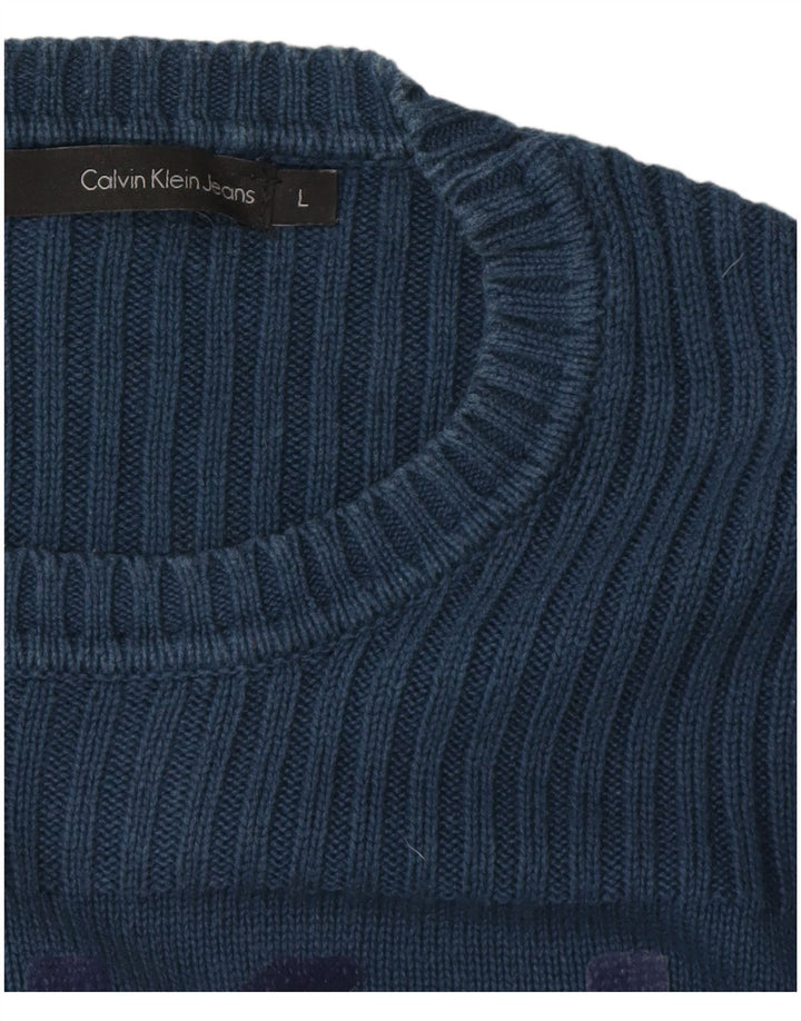 CALVIN KLEIN JEANS Maglione da uomo girocollo con grafica grande blu