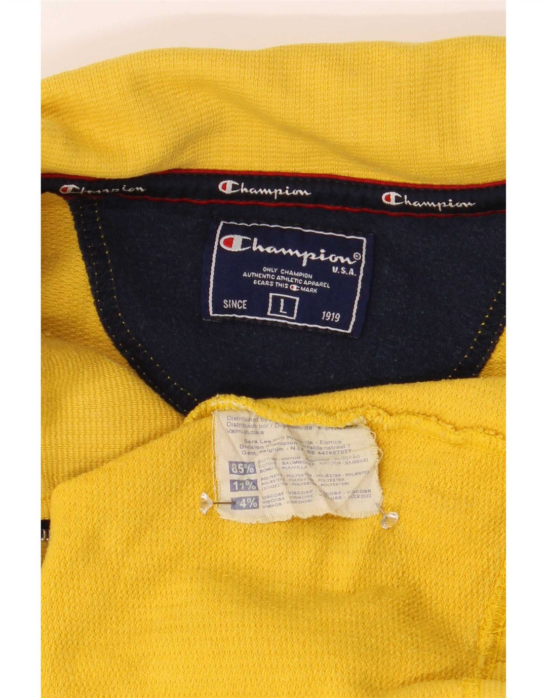 Felpa Champion da uomo con collo con zip, maglione grande, cotone giallo