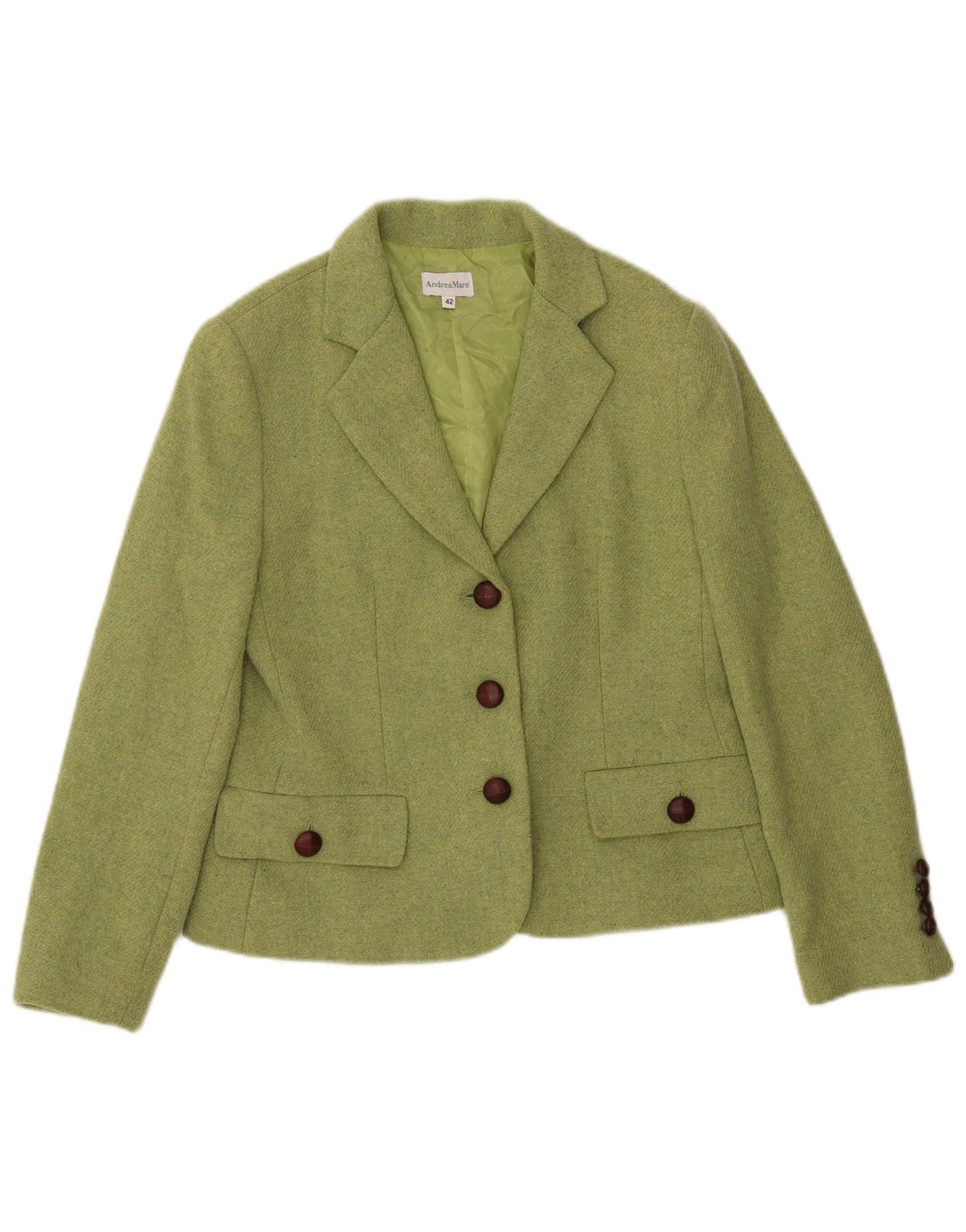 ANDREA MARE Giacca Blazer 3 Bottoni Donna IT 42 Verde Medio Lana