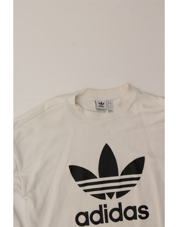 ADIDAS Womens Oversized Graphic Sweatshirt Jumper UK 8 Small  White Cotton Vintage Adidas and Second-Hand Adidas from Messina Hembry 