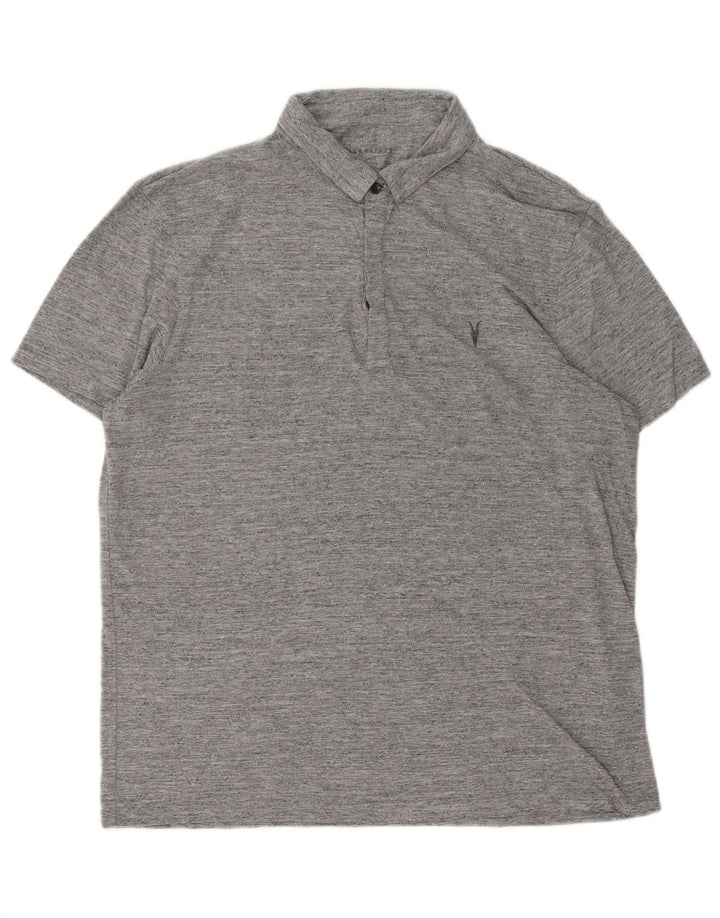 Polo da uomo All Saints Large in cotone chiazzato grigio