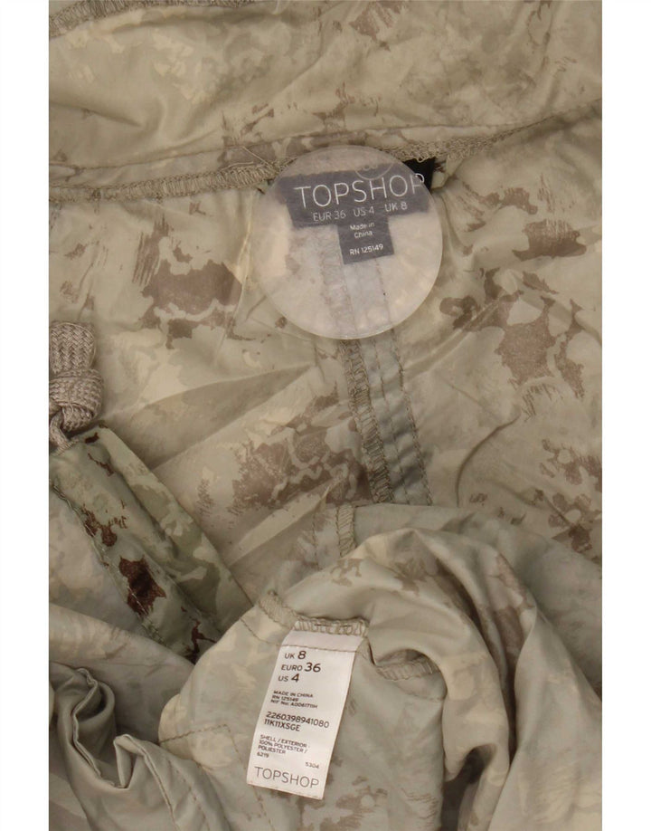 Topshop Giacca Parka da donna con cappuccio UK 8 Small Poliestere mimetico verde
