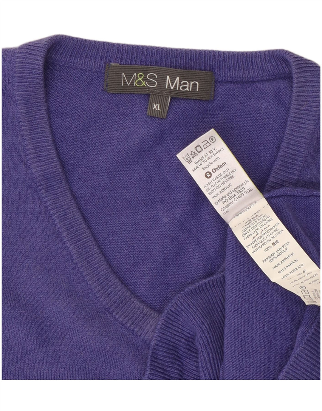 Maglione maglione con scollo a V da uomo Marks & Spencer XL viola acrilico
