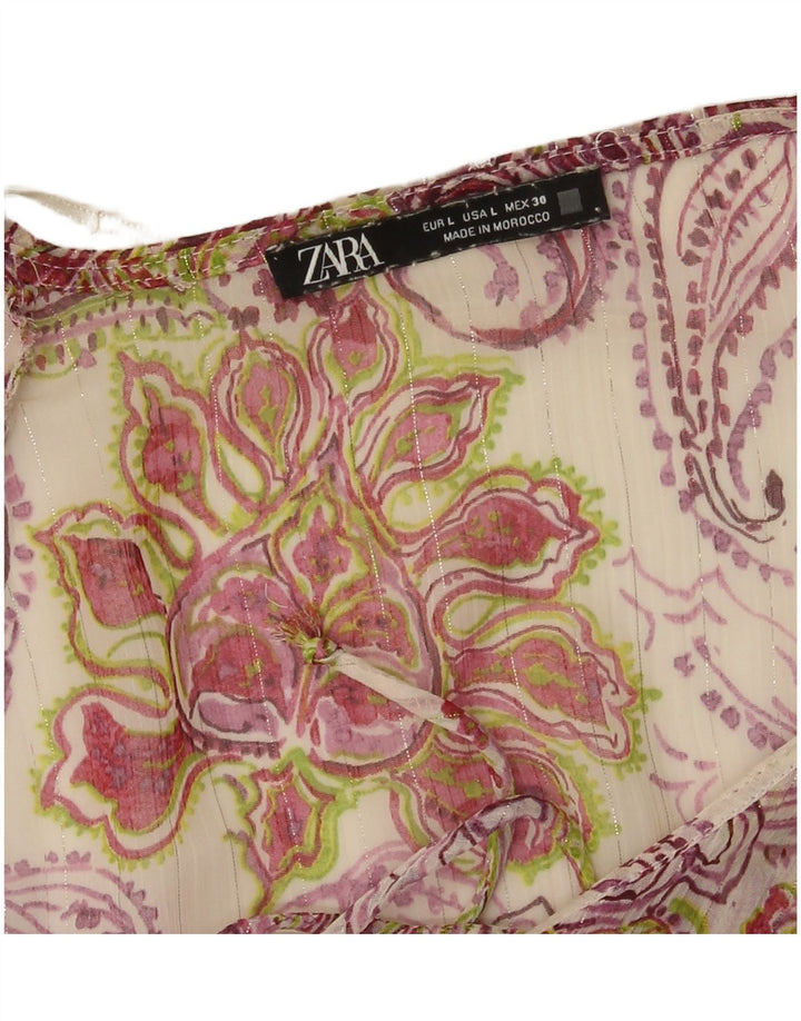 Top Zara da donna con volant sul davanti, camicetta UK 14 grande floreale multicolore