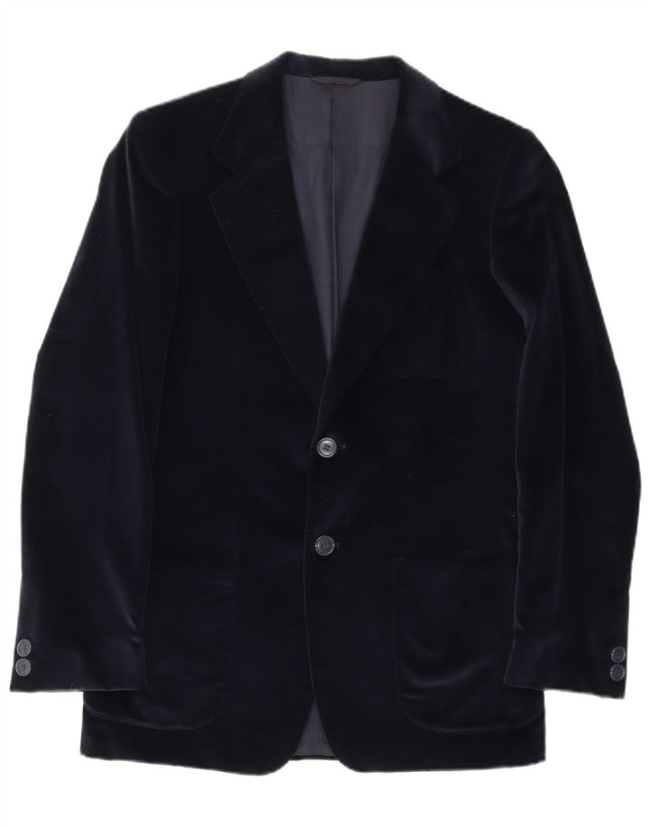 Giacca blazer vintage da uomo in velluto a 2 bottoni IT 50 grande blu navy