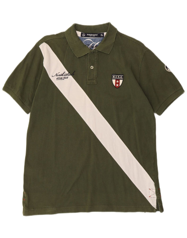 Polo da rugby grafica da uomo North Sails grande in cotone color block kaki